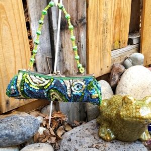 Vintage 3 way sequin and bead clutch with beaded handle and chain strap
